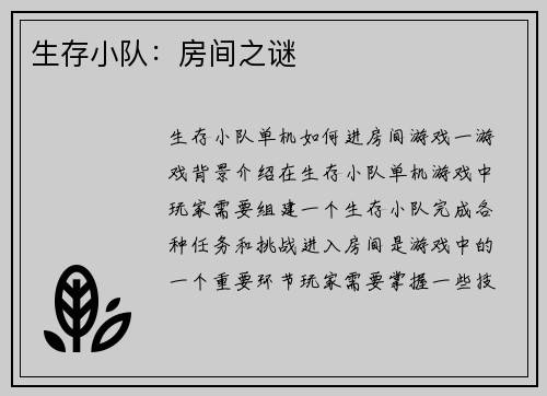 生存小队:房间之谜